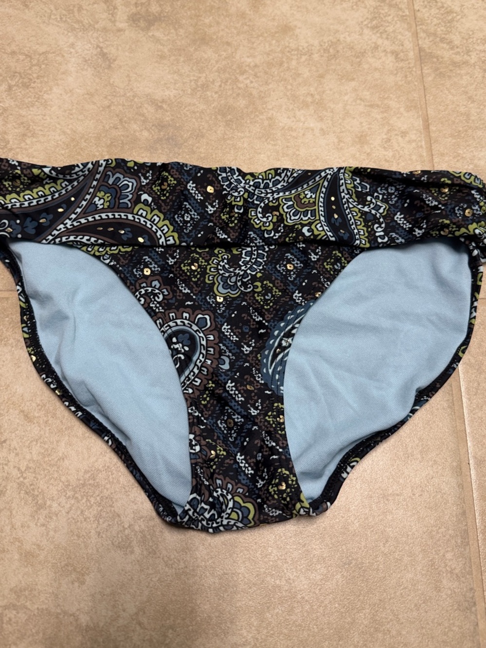 Athleta Paisley Print Bikini Bottoms in Black and Light Blue